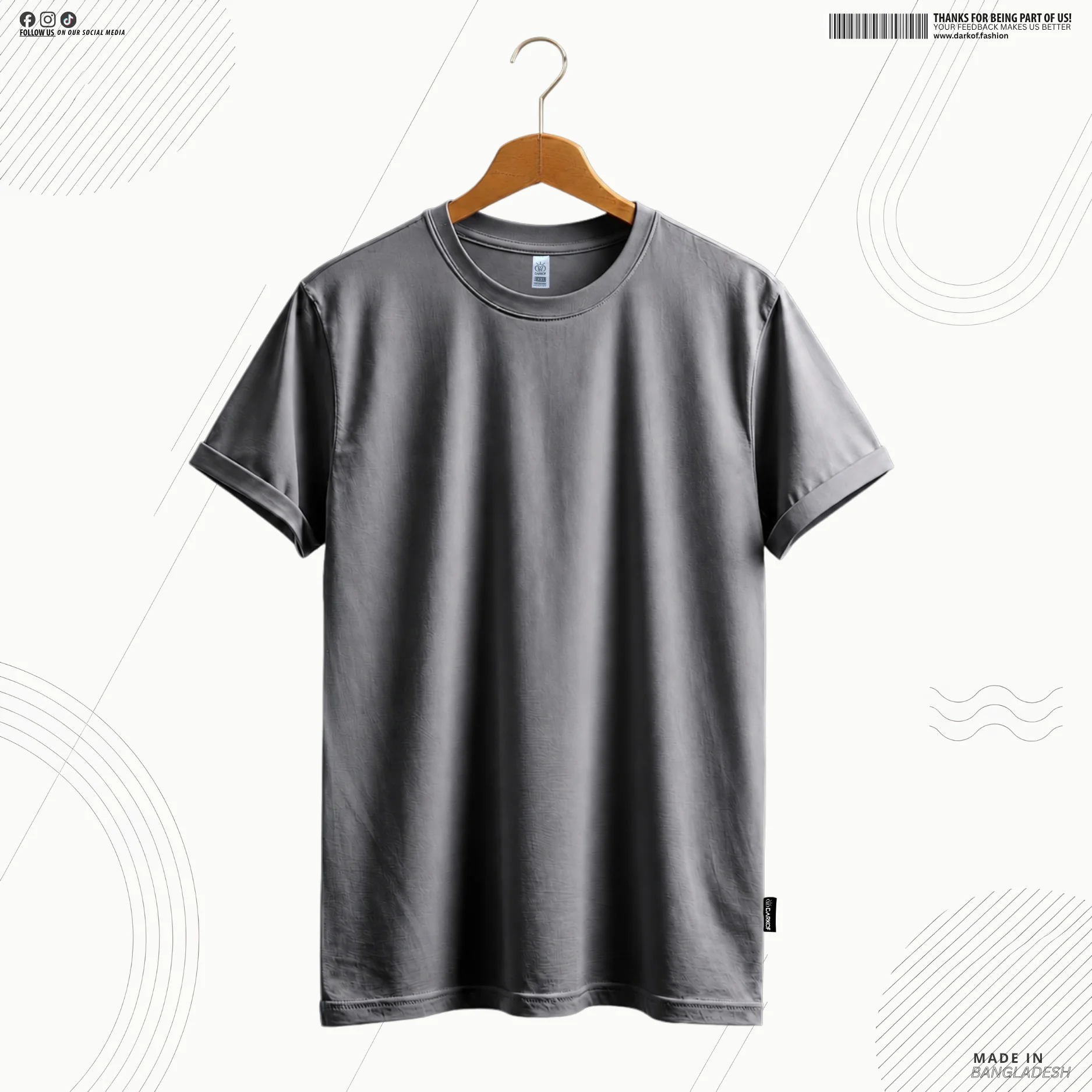 DARKOF HALF SLEEVE PLAIN T-SHIRT ASHFALL